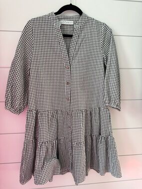 Petal & Pup Black and White Gingham Tiered Button-Front Dress